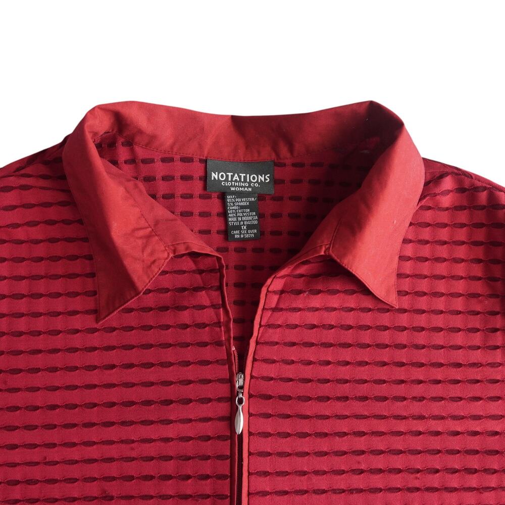Notations Red Sheer Textured Zip Jacket Top 1X Officecore - Picture 5 of 9